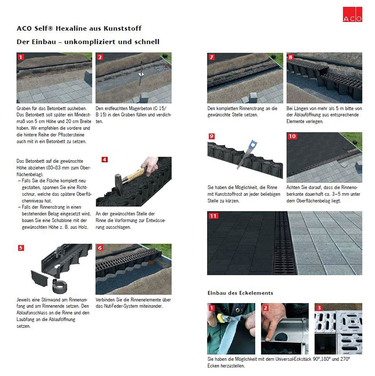 1m ACO Hexaline 2.0 Entwässerungsrinne mit Microgrip Stegrost Rinne Bodenrinne Terrassenrinne