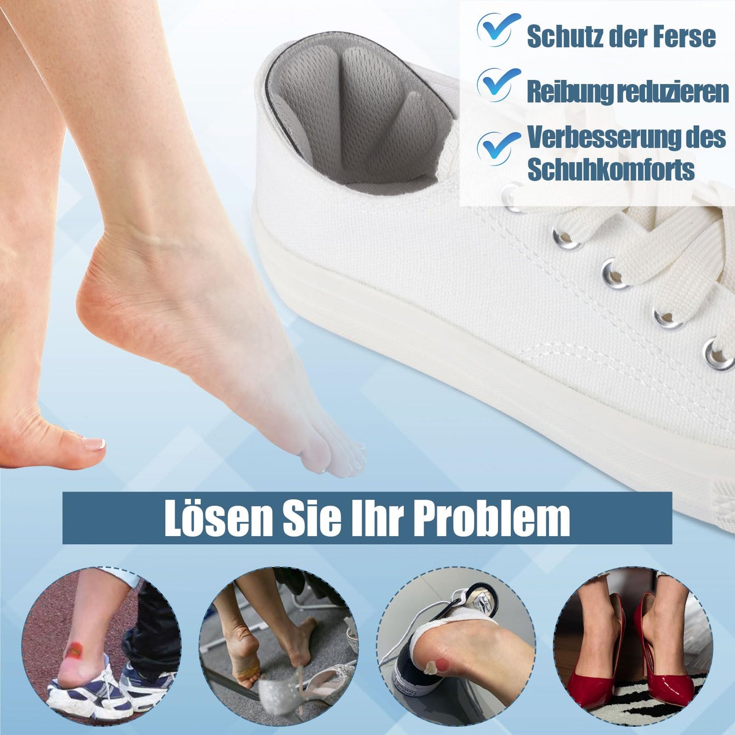 6 Paar Fersenpolster, Fersenschutz Fersenkissen Selbstklebend Fersenschutzpolster gegen Reibung Fersenpads Antirutsch Einlagen für Männer Frauen(Grau&Schwarz&Hautfarben)