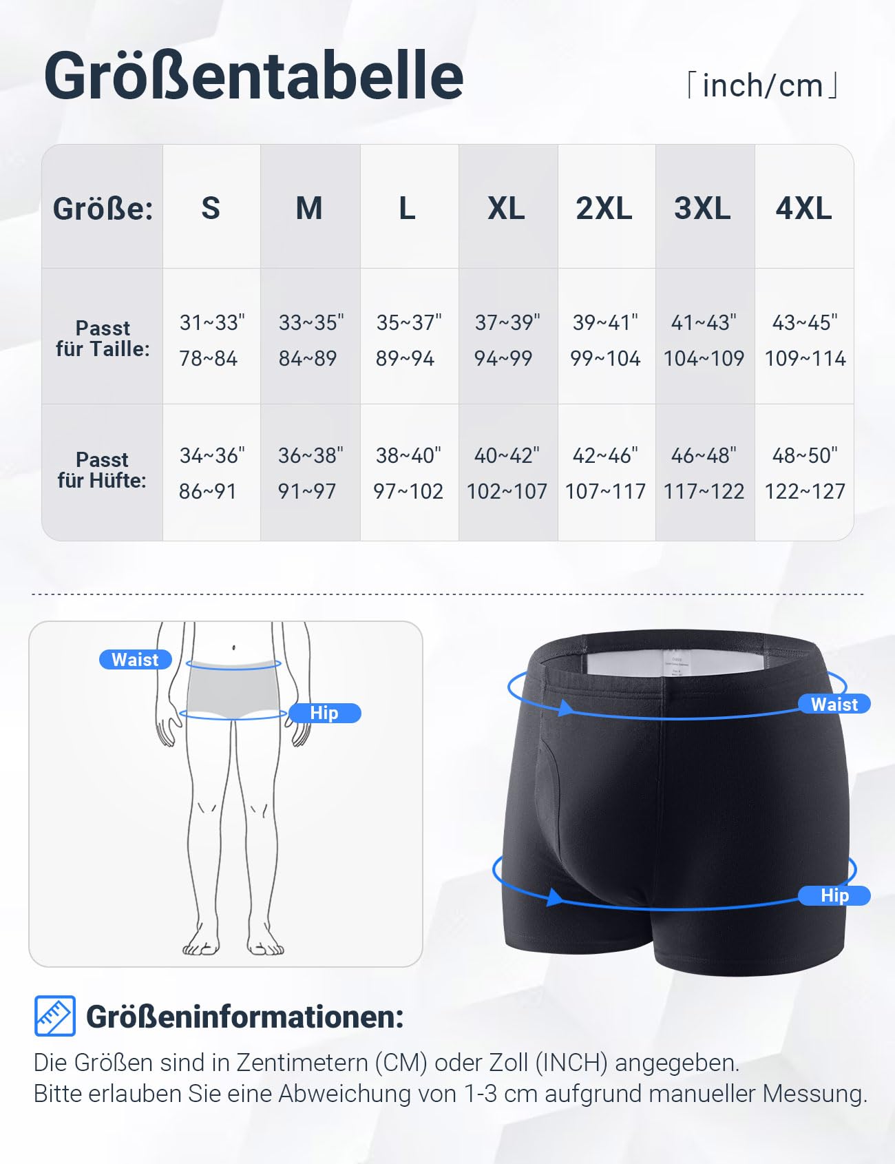 3 Stück Inkontinenz Pants Männer, Herren-Boxershorts für Inkontinenz mit saugfähigem Pad 300 ml Urinkapazität Baumwolle Waschbar Unterwäsche für Männer Schwarz XXL