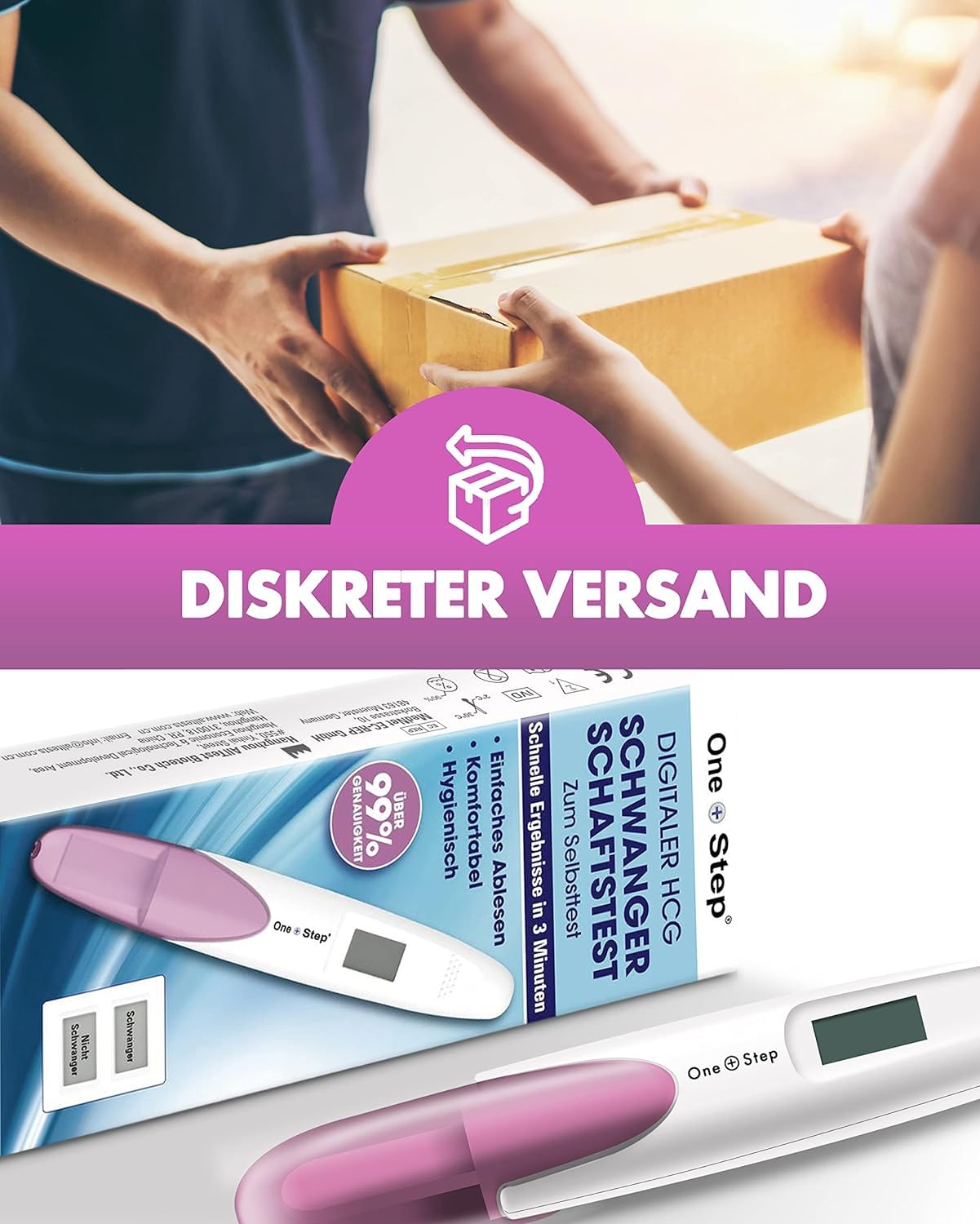 2 Stück One+Step Schwangerschaftstest Frühtest digital I Pregnancy Test I 1x Frühschwangerschaftstest I Schwangerschaftsfrühtest mit Anzeige Schwanger oder Nicht Schwanger I 25 mIU/ml
