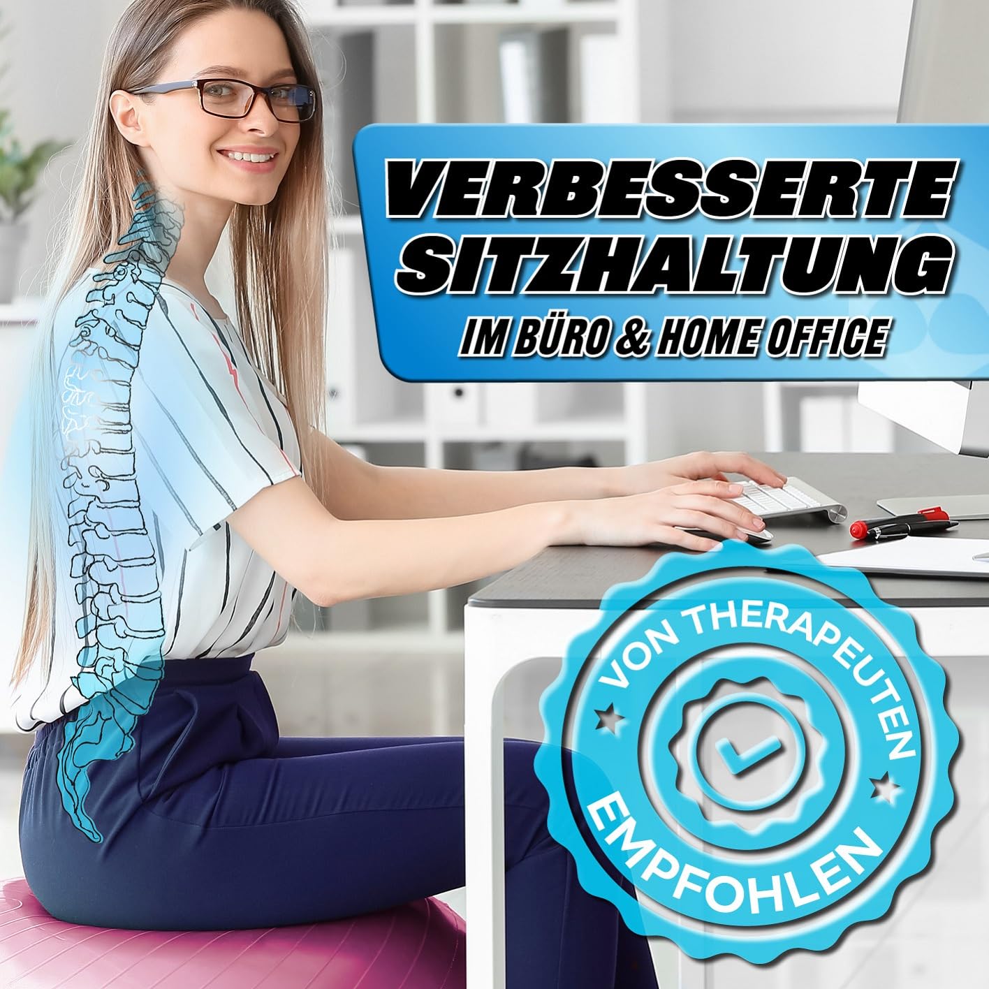 #DoYourFitness Gymnastikball inkl. Ballpumpe | Fitness Sitzball in 55cm bis 85cm | Anti-Burst | Trainingsball für Yoga, Pilates, Gym, Büro & Schwangerschaft | Fitnessball & Balance für Core-Training