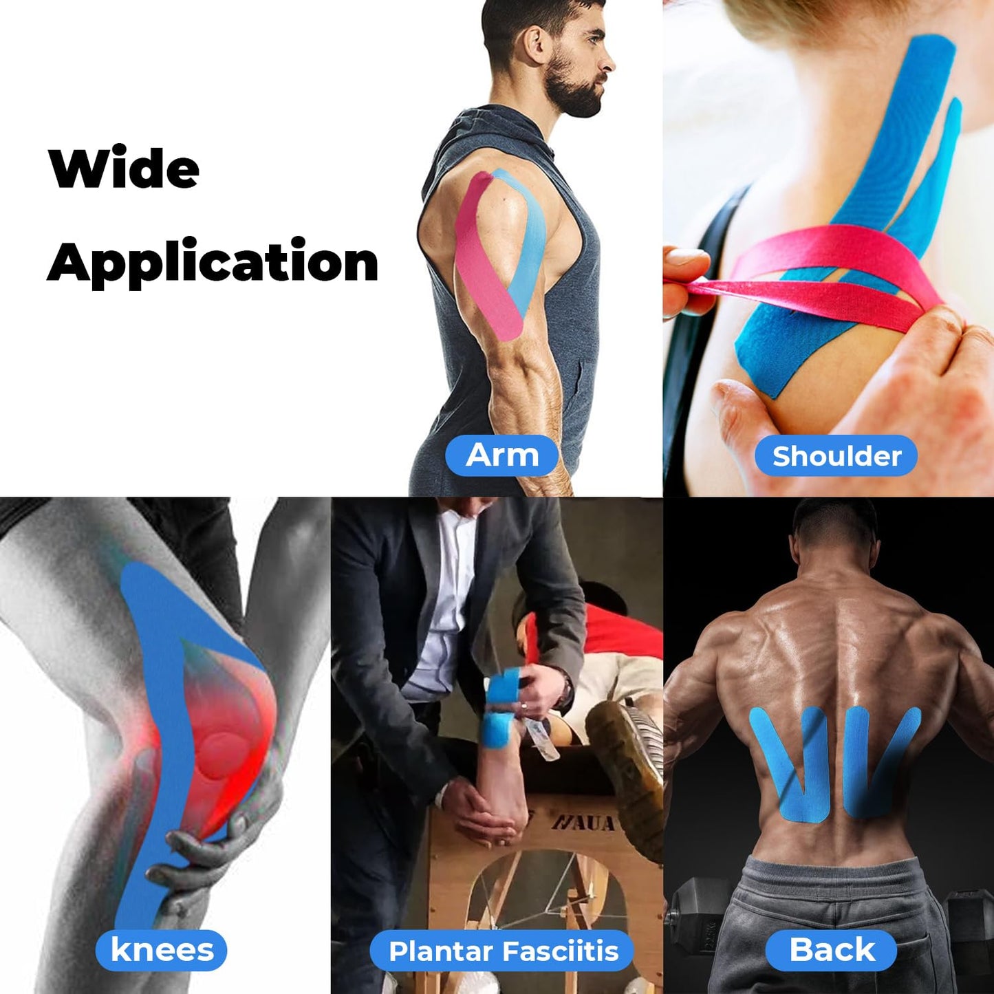3 Rollen Kinesiologie Tape (5m x 5cm), Profi Kinesiotapes Physio Tape Sport Tape Set, Wasserfeste & Hautfreundliche Kinesiotape, für Muskelunterstützung, Knieschmerzen, Ellenbogen und Schulter