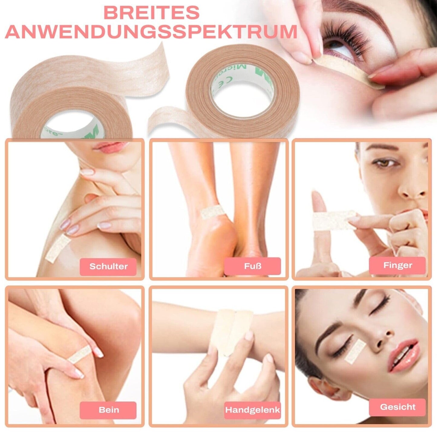 3M Micropore Tape Vliespflaster Hautfarben mit Anwendungstipps by P-Beauty - medizinisches Klebeband Wimpernverlängerung, Hautpflaster Hypoallergen, Atmungsaktiv, Wasserfest (1,25cmx9,14m, 1 Rolle)