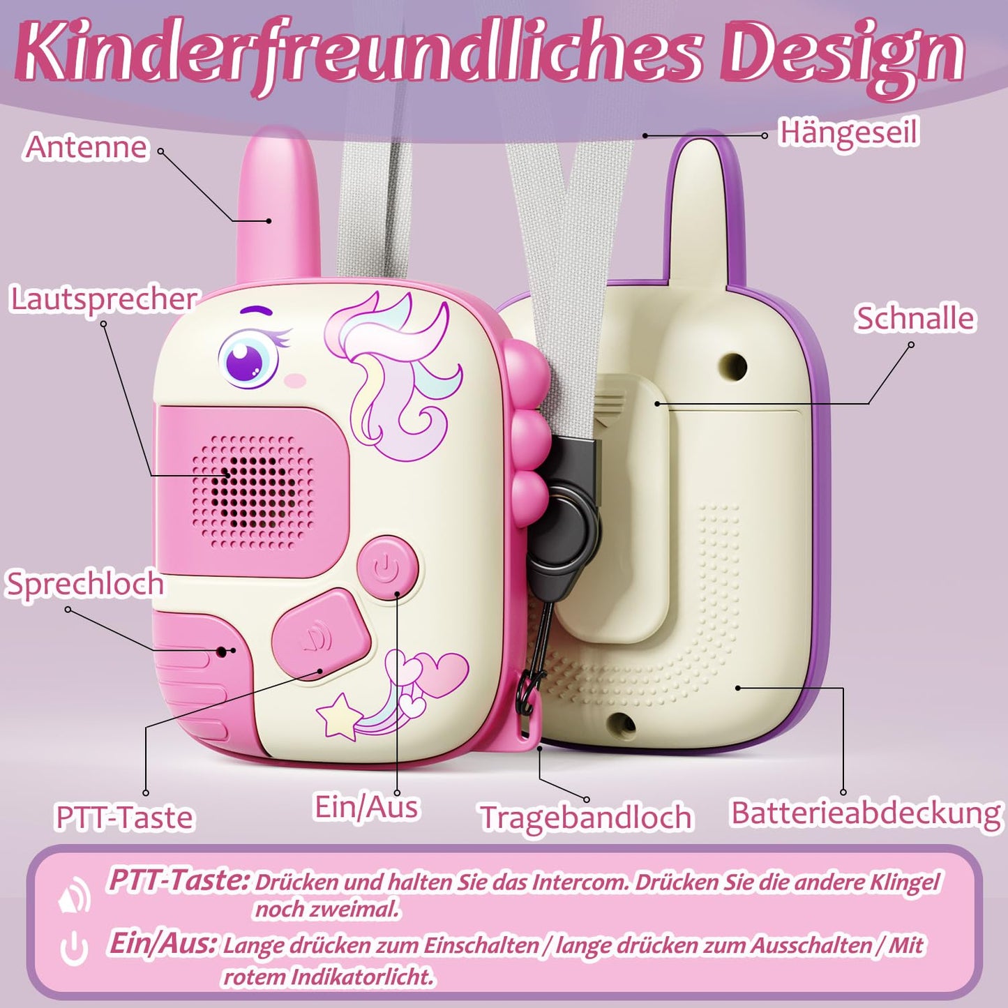 2PCS Walkie Talkies Kinder, Einhorn Geschenke für Mädchen Spielzeug ab 3 4 5 6 Jahre Geschenke Mädchen Outdoor Spiele für Kinder Walki Talki Kinderspielzeug Weihnachten Geschenkideen Einhorn Spielzeug