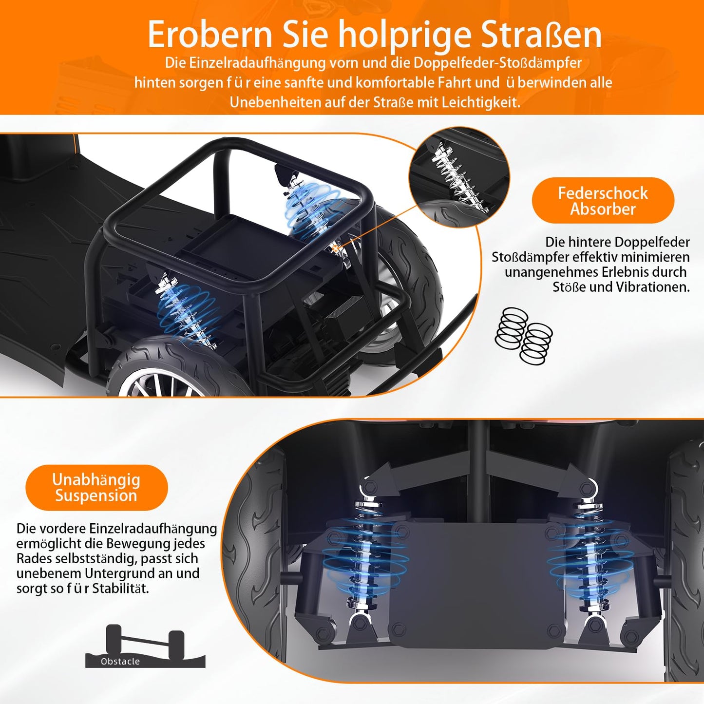 ZVGREEN-Mobilitätsroller mit 4 Rädern-Seniorenmobil-Kapitänssitz-Max. 15km/h-geräumiger Stauraum-drehbarer Sitz-Elektromagnetische Bremse (DJD2D glänzend schwarz-15)