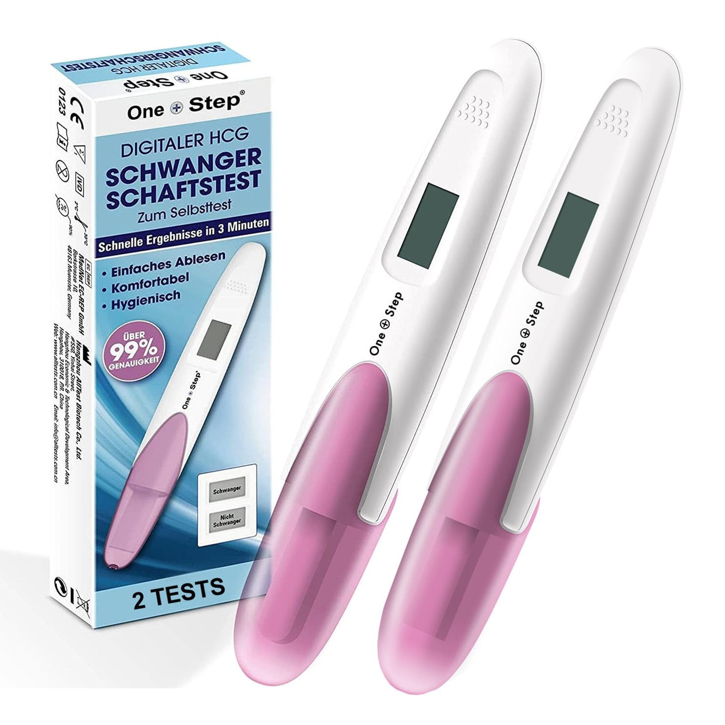 2 Stück One+Step Schwangerschaftstest Frühtest digital I Pregnancy Test I 1x Frühschwangerschaftstest I Schwangerschaftsfrühtest mit Anzeige Schwanger oder Nicht Schwanger I 25 mIU/ml