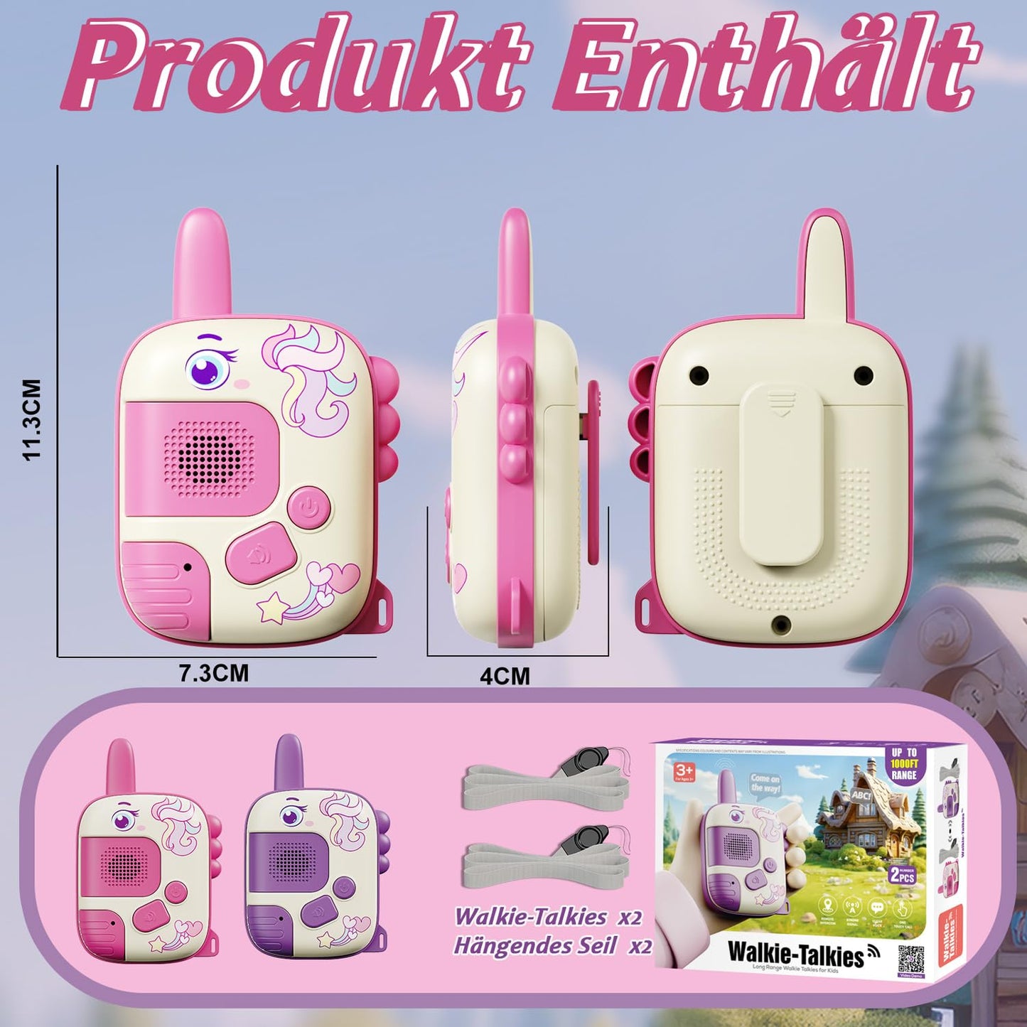 2PCS Walkie Talkies Kinder, Einhorn Geschenke für Mädchen Spielzeug ab 3 4 5 6 Jahre Geschenke Mädchen Outdoor Spiele für Kinder Walki Talki Kinderspielzeug Weihnachten Geschenkideen Einhorn Spielzeug