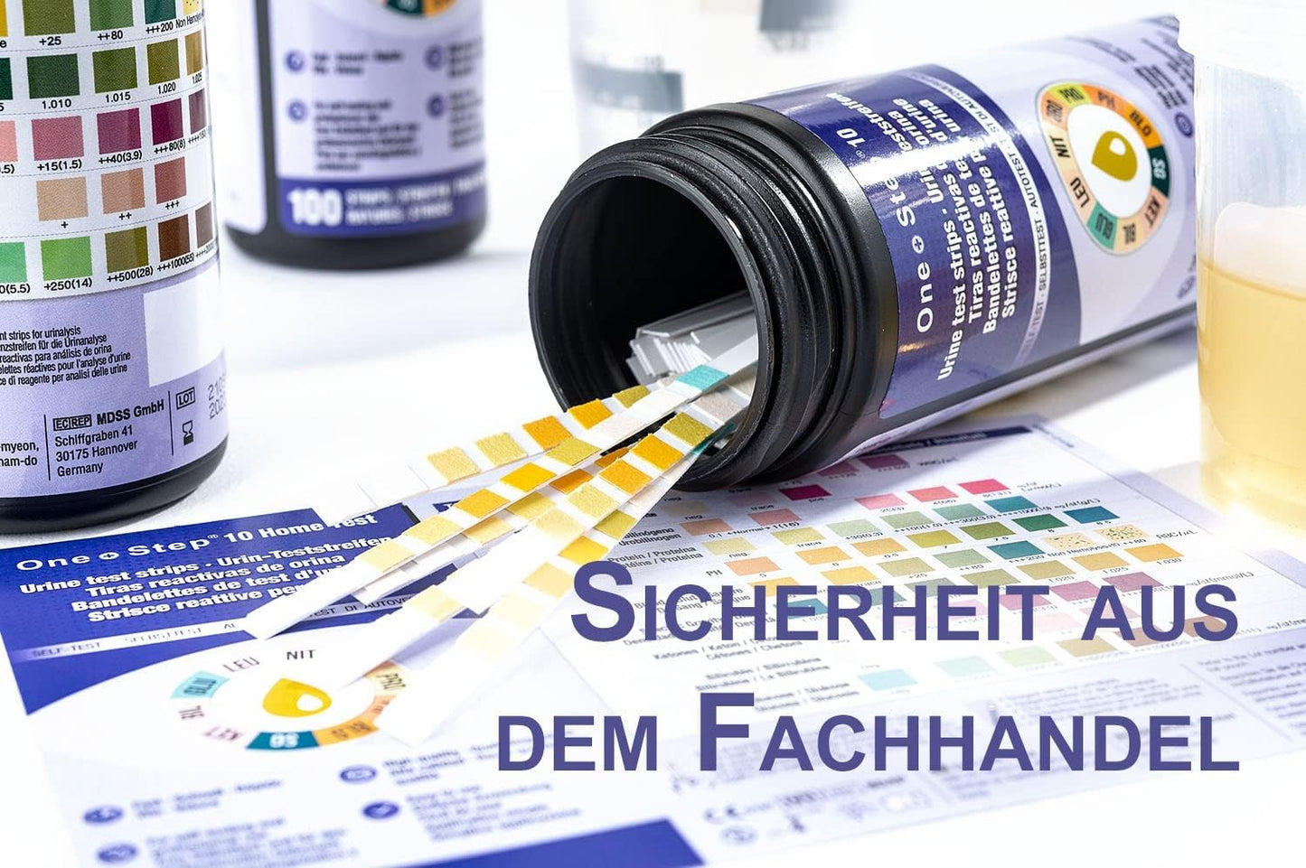 100 Stück One+Step Urin Teststreifen für 10 Indikatoren I Gesundheitstest mit Referenzfarbkarte I Urin Test für Harnwegsinfekt I Urinanalyse Säuren Basen Haushalt