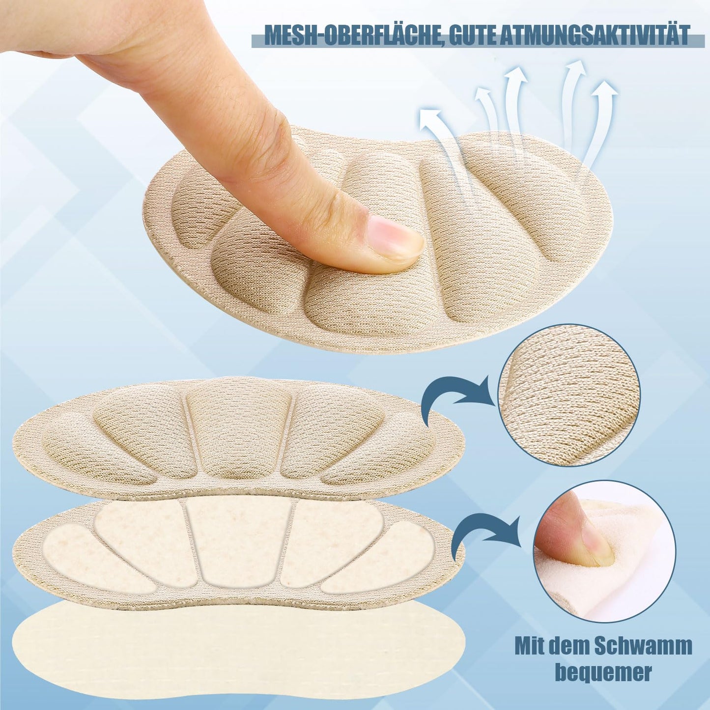6 Paar Fersenpolster, Fersenschutz Fersenkissen Selbstklebend Fersenschutzpolster gegen Reibung Fersenpads Antirutsch Einlagen für Männer Frauen(Grau&Schwarz&Hautfarben)