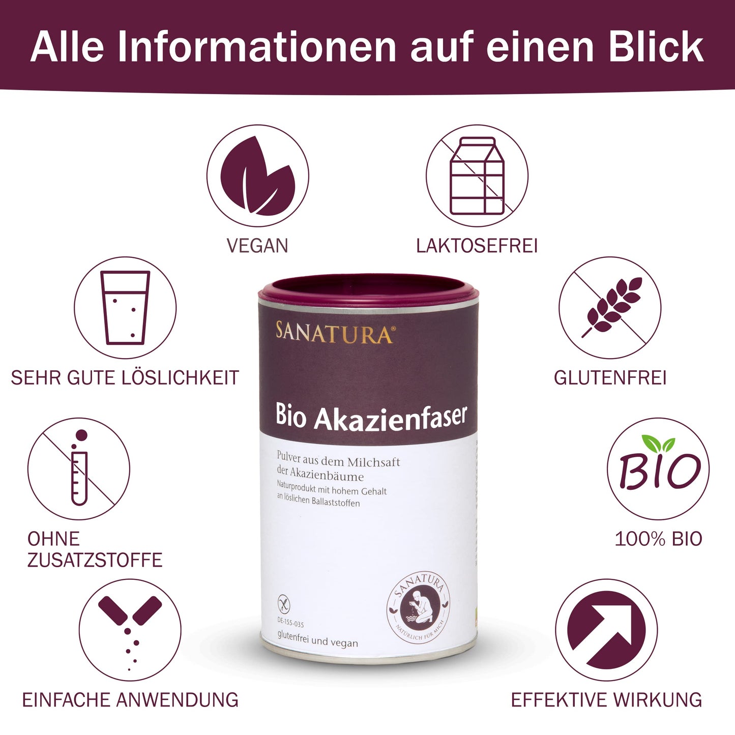 3 x 180 g Sanatura Akazienfaser Pulver Bio – 540 g – wertvoller Ballaststofflieferant aus Akazienfasern - lösliche Ballaststoffe - vegan, glutenfrei und fructosefrei – gut verträglich
