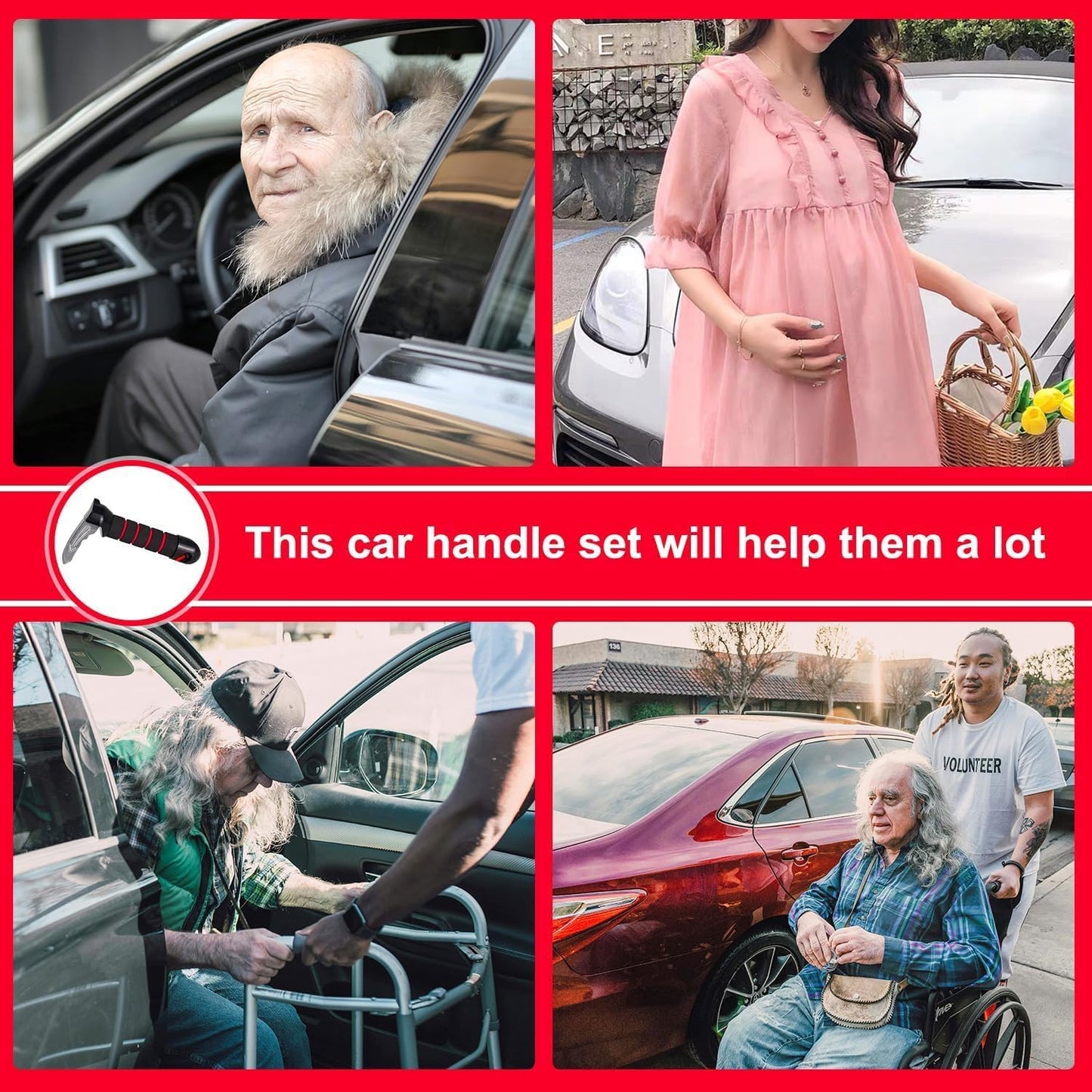 ZYEKIU Auto Ausstiegshilfe Ausstiegshilfe Auto Ergonomisch, Einstiegshilfe Griff Tragbar Autoassistent Support Griff für Ein Und Aussteigen in Den Bus Haltegriffe für Senioren (Rot)