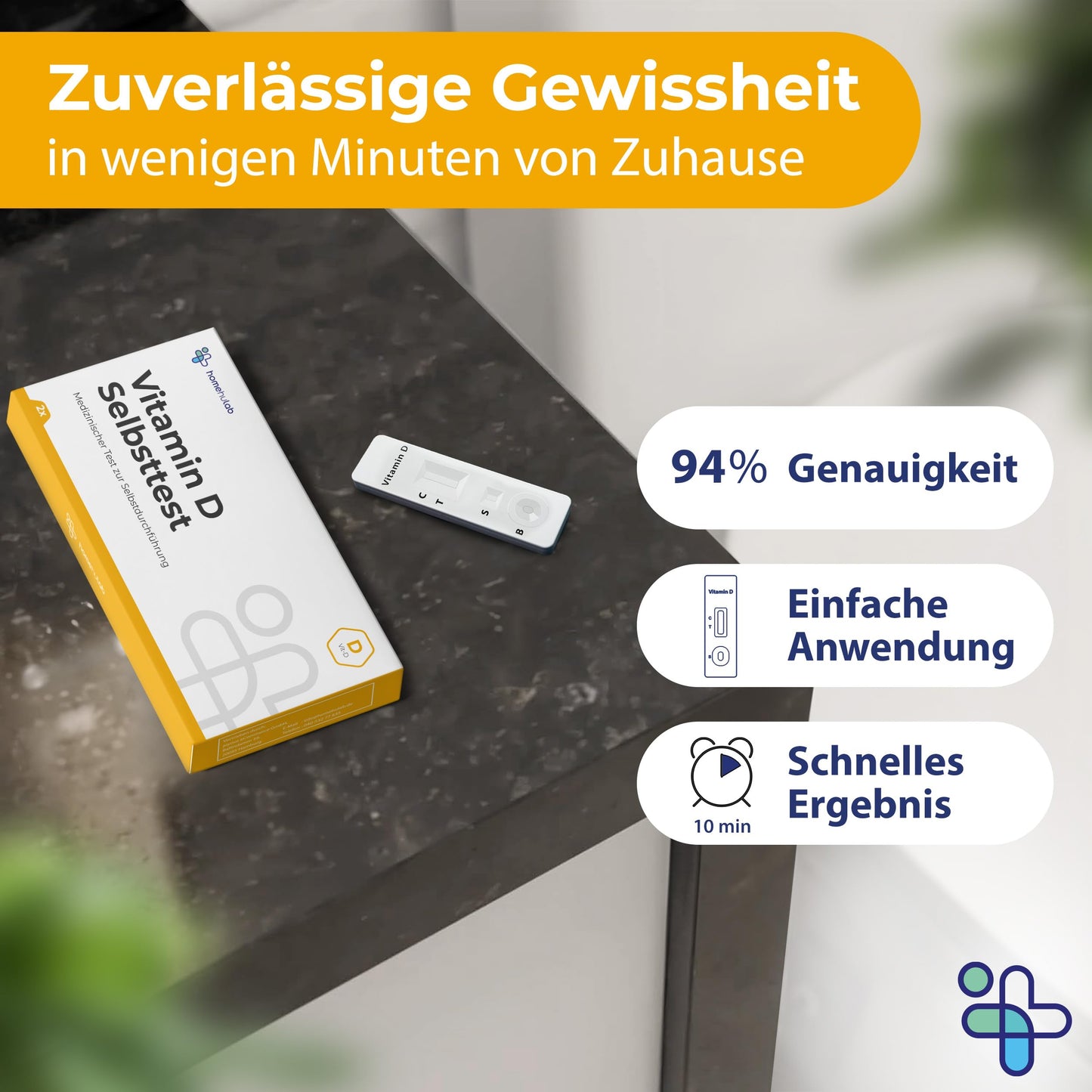 2x Vitamin D Selbsttest - Einfacher Vitamin D Test für Zuhause mit sofortigem Ergebnis bei Müdigkeit, Erschöpfung & Vitamin D3 K2 Mangel