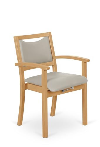 2liftu | Stuhl für Senioren | Aufstehhilfe-Stuhl | Armlehnstuhl mit Aufstehhilfe | Aus massivem Buchenholz gefertigt | Stabil und langlebig (Kunstleder, Beige)