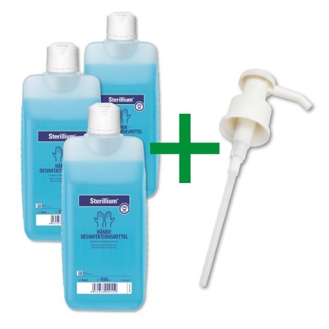 3 x 1000ml Sterillium® Hände-Desinfektionsmittel + 1 x Dosierpumpe von Bode Chemie