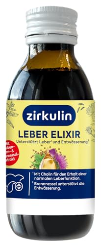 Zirkulin Leber-Elixir (1x 120 ml) – Unterstützung für Lebergesundheit & Reinigung - mit Cholin, Mariendistel, Traubenkern- und Brennnessel-Extrakt - antioxidativ & entwässernd - für tägliche Anwendun