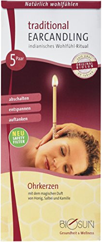 10 Stück (5 Paar) Original BIOSUN traditional Ohrkerzen/Ohrenkerzen mit Sicherheits-Filter. Mit dem magischen Duft von Honig, Salbei und Kamille