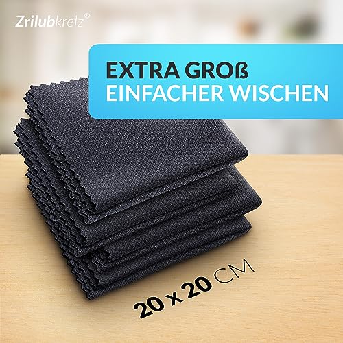 Zrilubkrelz® 8 Brillenputztücher in Optikerqualität - 20 x 20cm - Mikrofaser - Extra Weich & Saugstark