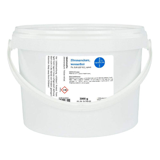 Zitronensäure-Pulver I 1x 3000 g I Lebensmittel-Qualität I Citronensäure, rein E330 I HERRLAN Qualität I Made in Germany
