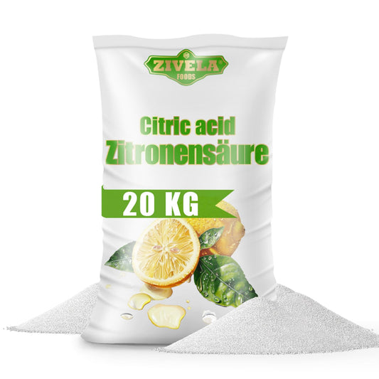 20kg Zitronensäure Pulver in Lebensmittelqualität | Hausmittel für Küche & Haushalt | Citronensäure 100% Rein | Zitronensäure E330 (4x 5kg)