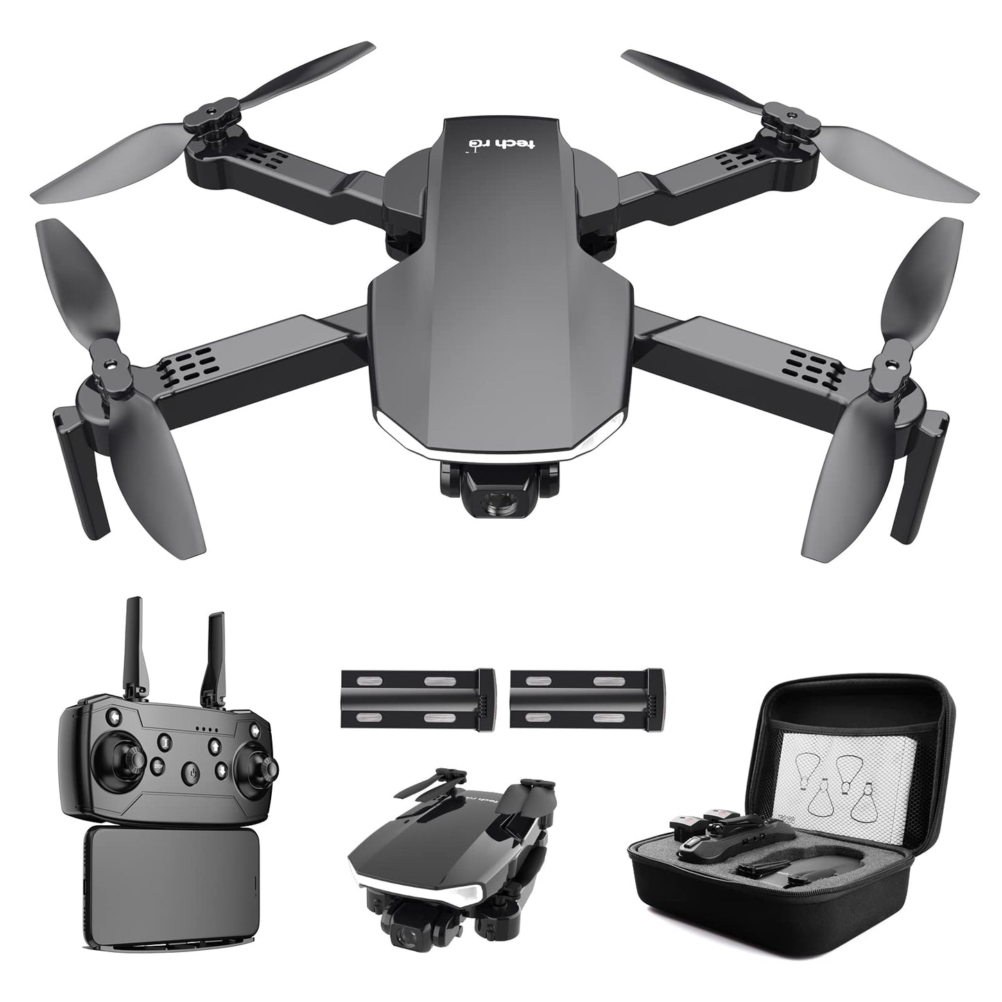 tech rc Drohne mit Kamera HD 1080P mit Tragetasche für Erwachsene für draußen RC Quadrocopter Faltbar Drone Ferngesteuert 2 Akku 26 Min. lange Flugzeit WLAN Foto Live Videoübertragung für Anfänger