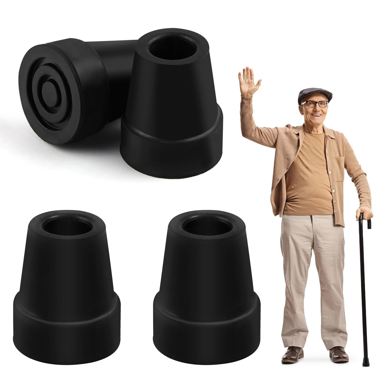 4 Stück Krücken Gummi, 19mm Gehstock Gummipuffer, Rutschfeste Gummispitzen, Ersatz Gehstock Gummispitzen für Krücken, Walking Stöcke, Trekkingstöcke, Senioren Gehstöcke Zubehör