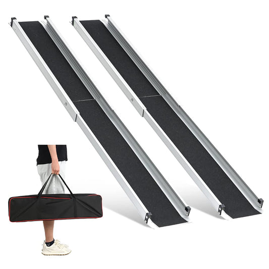 2PCS Teleskop Rollstuhlrampe 120-213cm, gardhom Verstellbare Tragbare Aluminium rutschfeste Teleskoprampe mit 272KG Ladenkapazität für Treppe Hindernissen Haus Schritte in der Textiltasche