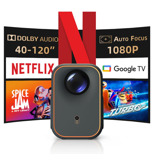 [Netflix Zertifiziert] Formovie Xming Episode One, Beamer Projektor mit WiFi Bluetooth, Netflix Google TV Integriert, 1080P 4K Unterstützt Smart Projector, Dolby Audio für Heimkino, Outdoor Tragbar