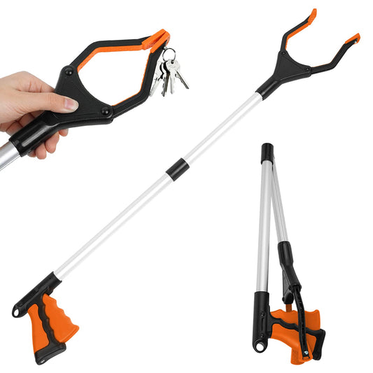ZOJI Greifzange,82cm Greifer Lang für Senioren,Faltbar Müllzange,Aluminium Müllgreifer,230g Leicht Müll Zange,mit Drehbarem Magnet Handgreifer,Greifarm für Müll,orange