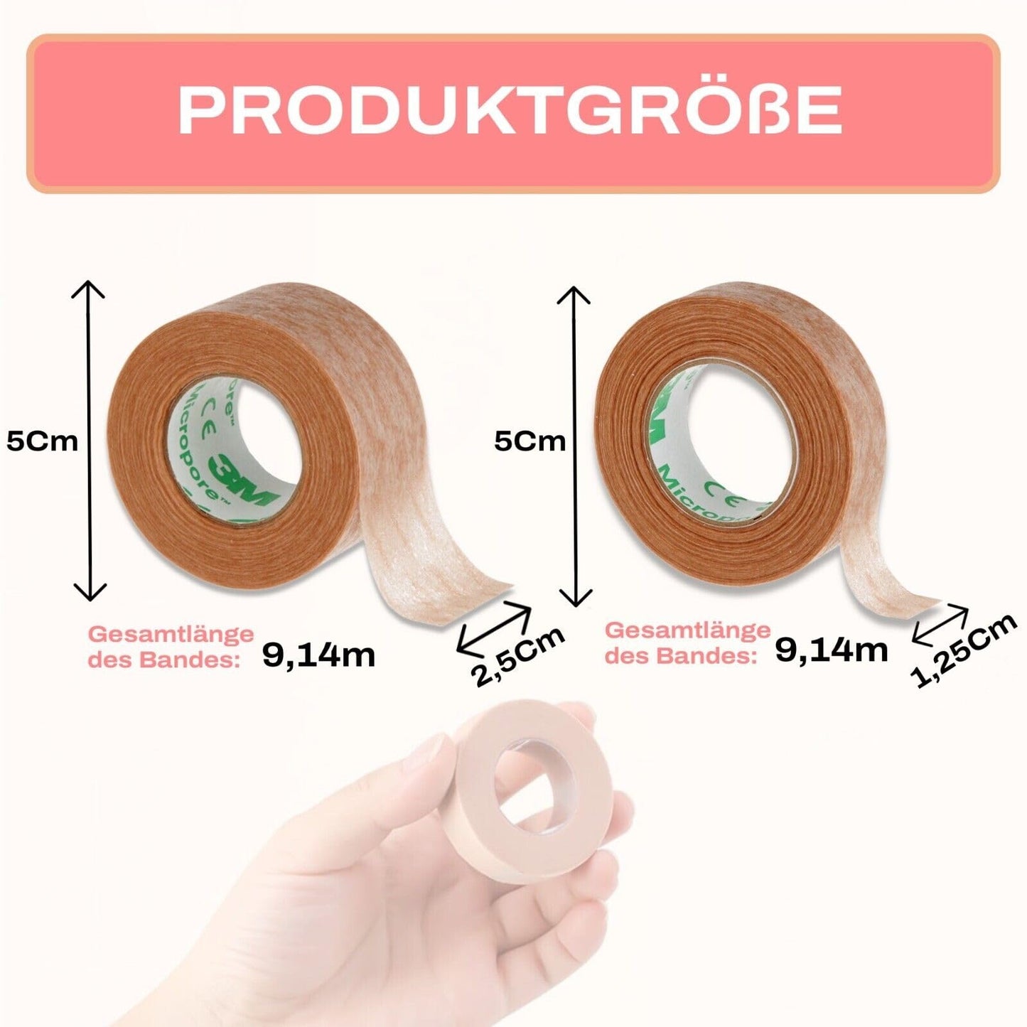 3M Micropore Tape Vliespflaster Hautfarben mit Anwendungstipps by P-Beauty - medizinisches Klebeband Wimpernverlängerung, Hautpflaster Hypoallergen, Atmungsaktiv, Wasserfest (1,25cmx9,14m, 1 Rolle)