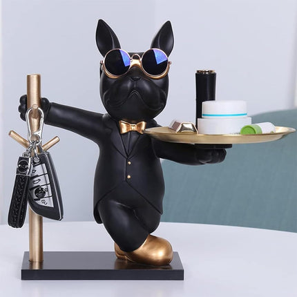 Bulldogge Skulptur Deko,Bulldog Storage Sculpture mit Tablett,Französische Bulldogge Dekofigur Ornamente für Wohnzimmer Tischdekoration Wohnkultur Geschenke 1