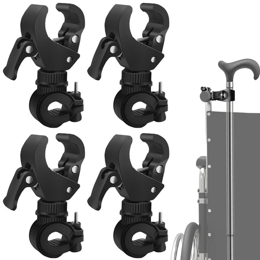 4 Stück Mehrzweck-Krückenhalter, 360° Gehstockhalter,Rollstuhl-Stöcke,Krückenhalter,Universelles Rollstuhlstockhalter für Rollstühle feste Taschenlampen,Regenschirme,Rollstuhl,Elektroroller,Fahrrad
