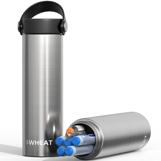 1-WHEAT Insulin Kühltasche 3-5 Pens, Insulin Kühlbox 2-8 Grad, Medikamenten Kühlbox für Reisen, Insulin Kühler Flugzeug Diabetiker Tasche mit 2 Kühlakkus, Insulin Pen Tasche(Silber)