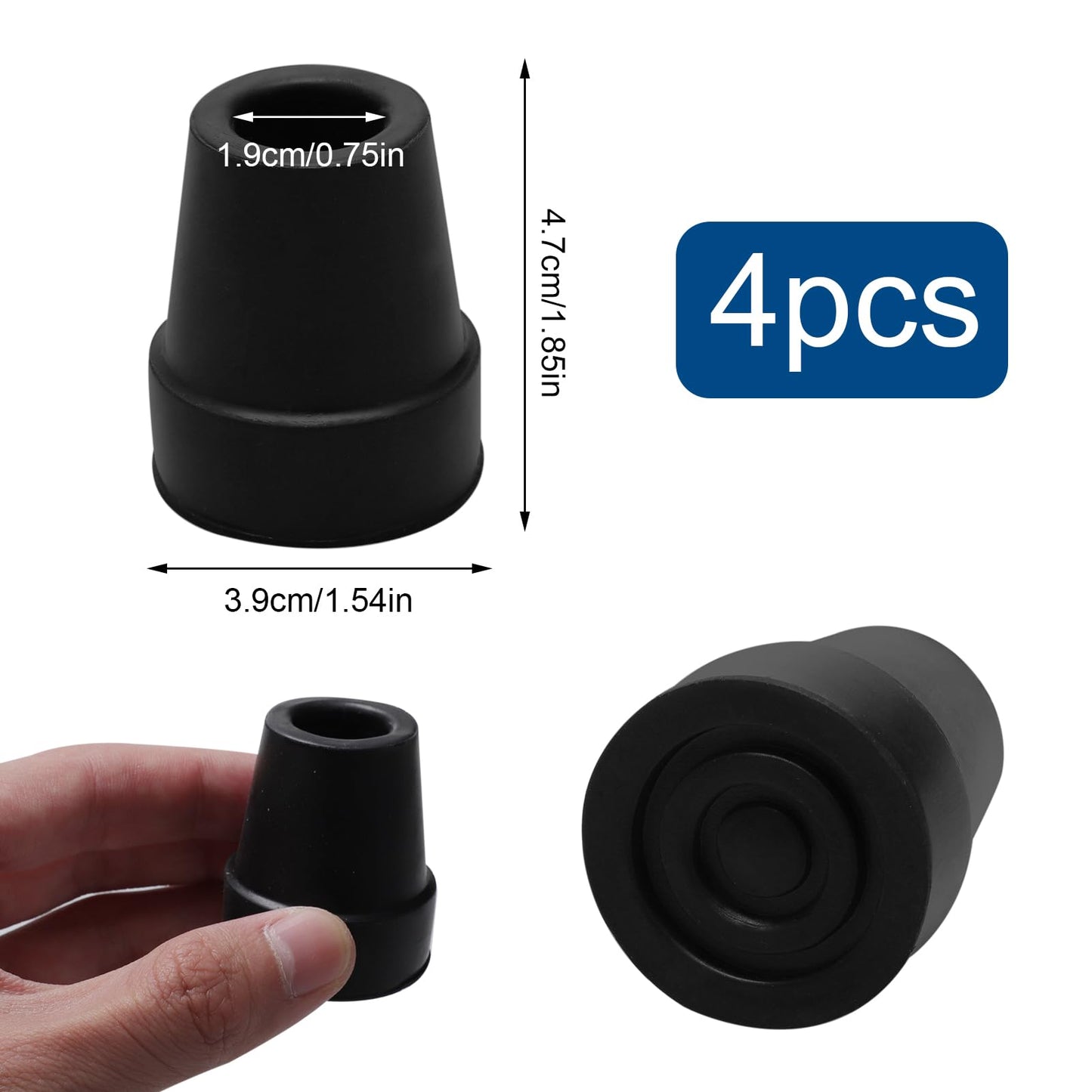 4 Stück Gummipuffer für Wanderstöcke, 19mm Gehstock Gummipuffer, Krücken Gummi, Walking Stöcke Gummipuffer, rutschfeste Gummispitzen für Wanderstöcke, Senioren Krücken, Stöcke, Gehstöcke