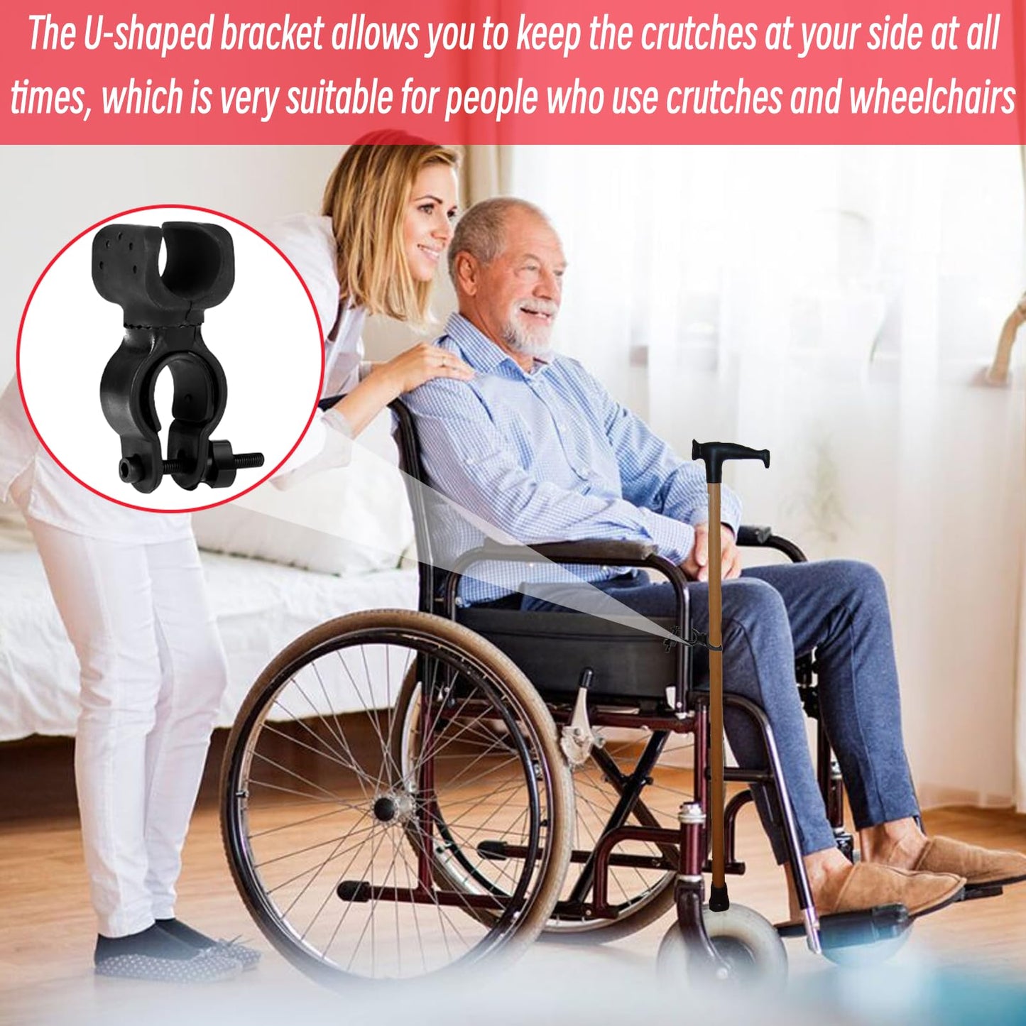 4 Stück Krückenhalter,Stockhalterung,rollstuhl zubehör,rollator zubehör,stockhalter für rollator,Stockhalter für Drive,Gehstockhalter,Universelles Zubehör für Krücken,fur Krücken,für 2,2 Bis 3 cm Rohr