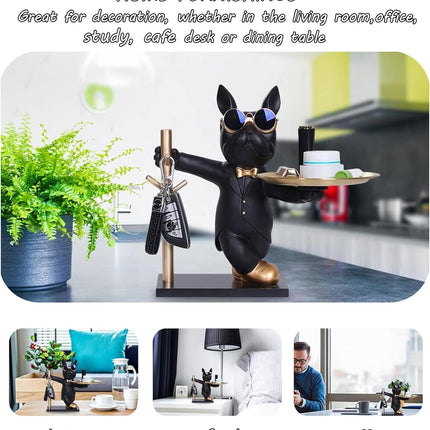 Bulldogge Skulptur Deko,Bulldog Storage Sculpture mit Tablett,Französische Bulldogge Dekofigur Ornamente für Wohnzimmer Tischdekoration Wohnkultur Geschenke 1