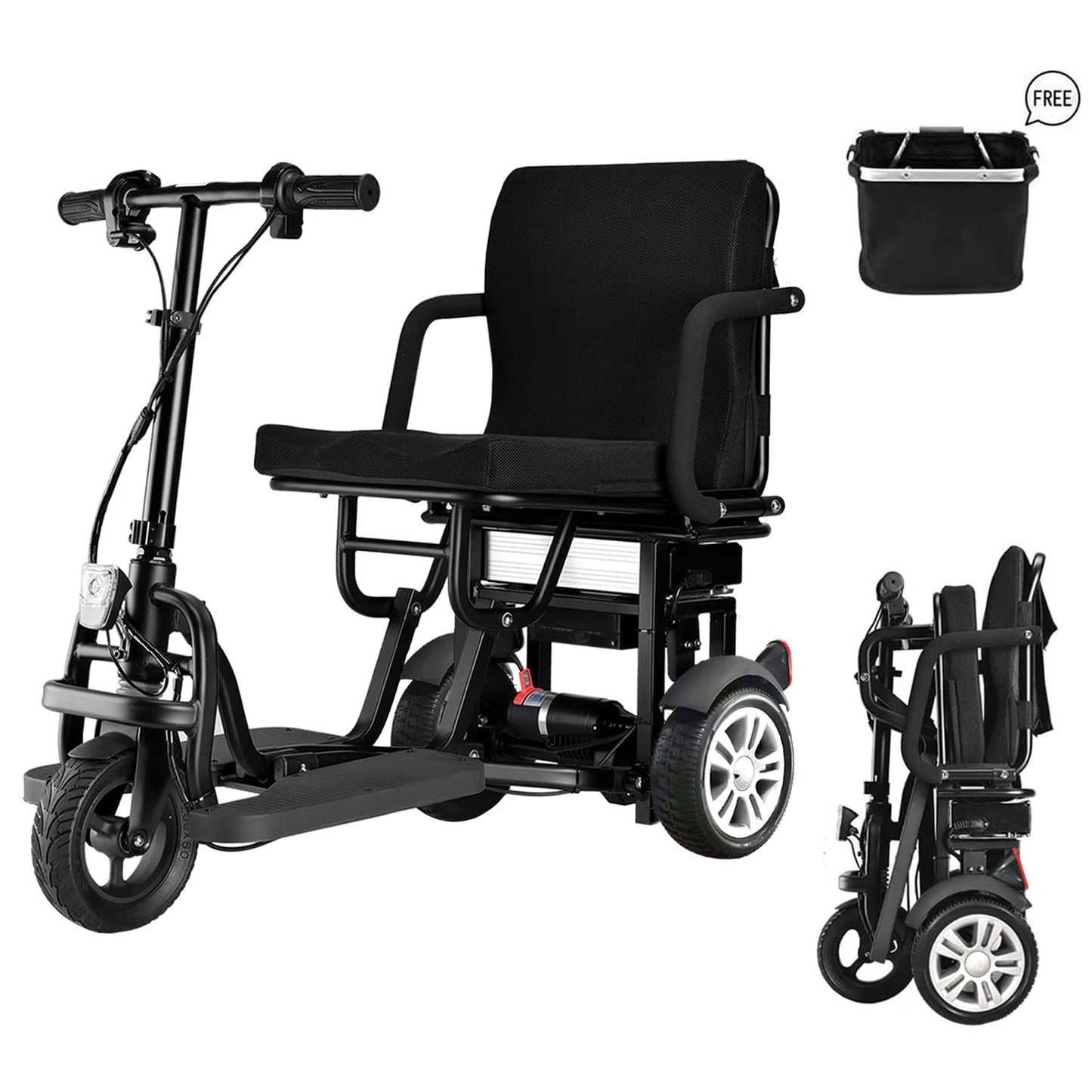 25KM Reichweite Mobilitätsroller Faltbar für Senioren, Standfest und Sturzsicher Tragkraft 130KG Gewicht 25KG, Elektromobil 3-Rad mit GroßEn RäDern Klappbar Faltbar