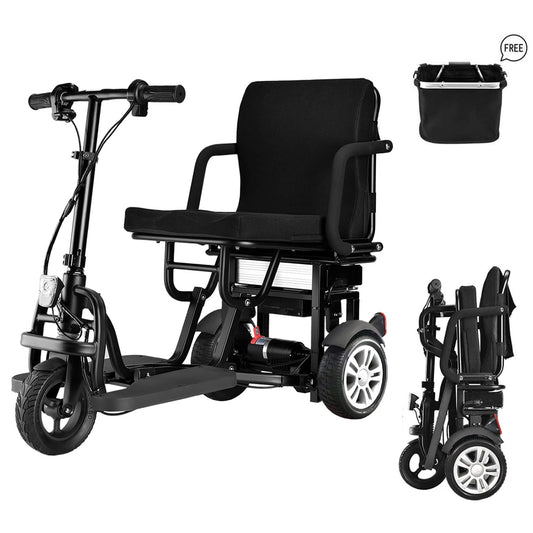 25KM Reichweite Mobilitätsroller Faltbar für Senioren, Standfest und Sturzsicher Tragkraft 130KG Gewicht 25KG, Elektromobil 3-Rad mit GroßEn RäDern Klappbar Faltbar