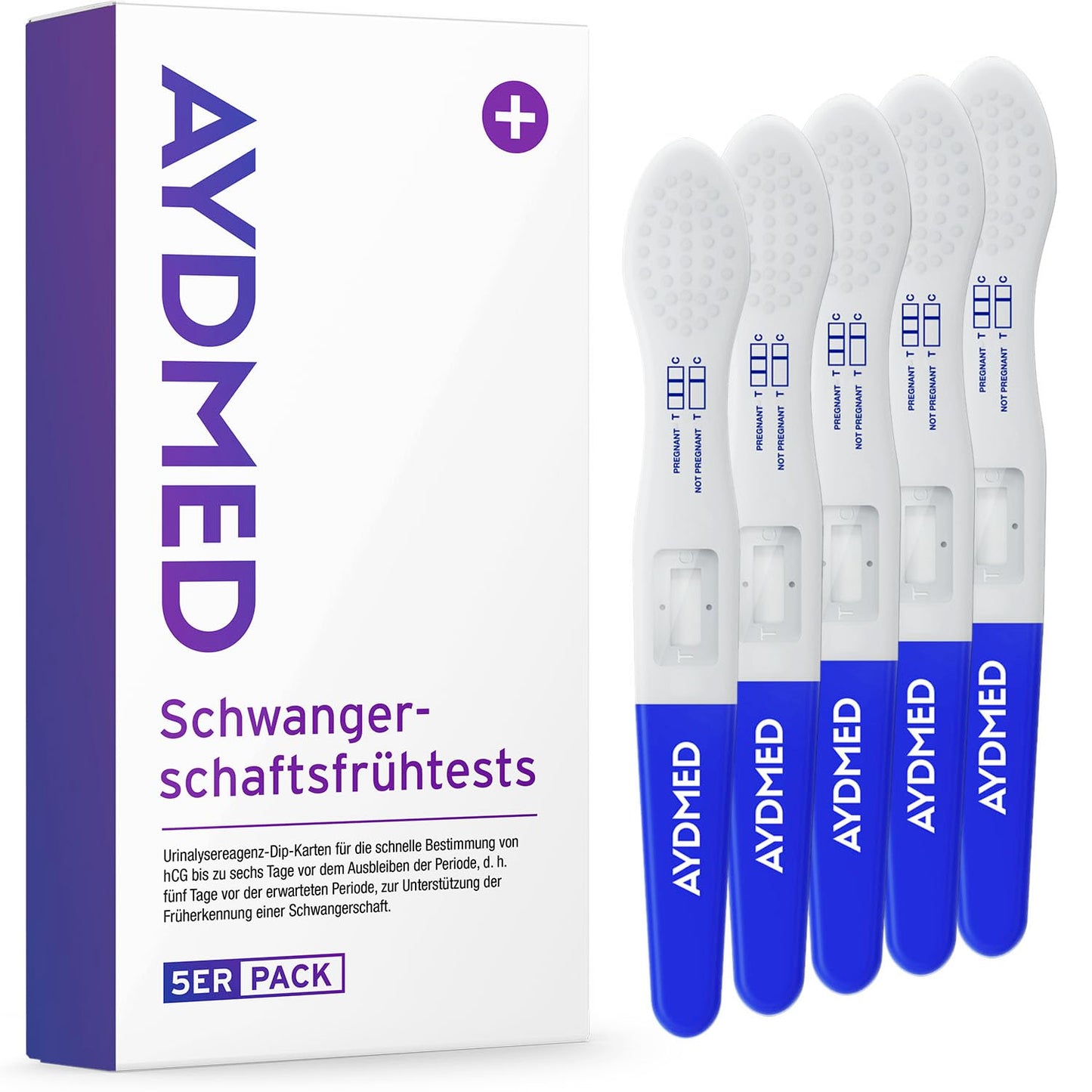 5 x Aydmed Profi Frühschwangerschaftstest | Ultra-Empfindlicher Schwangerschaftstest zum Nachweis der Schwangerschaft im Urin | Genauigkeit über 99% | Test 6 Tage vor Ausbleiben der Periode