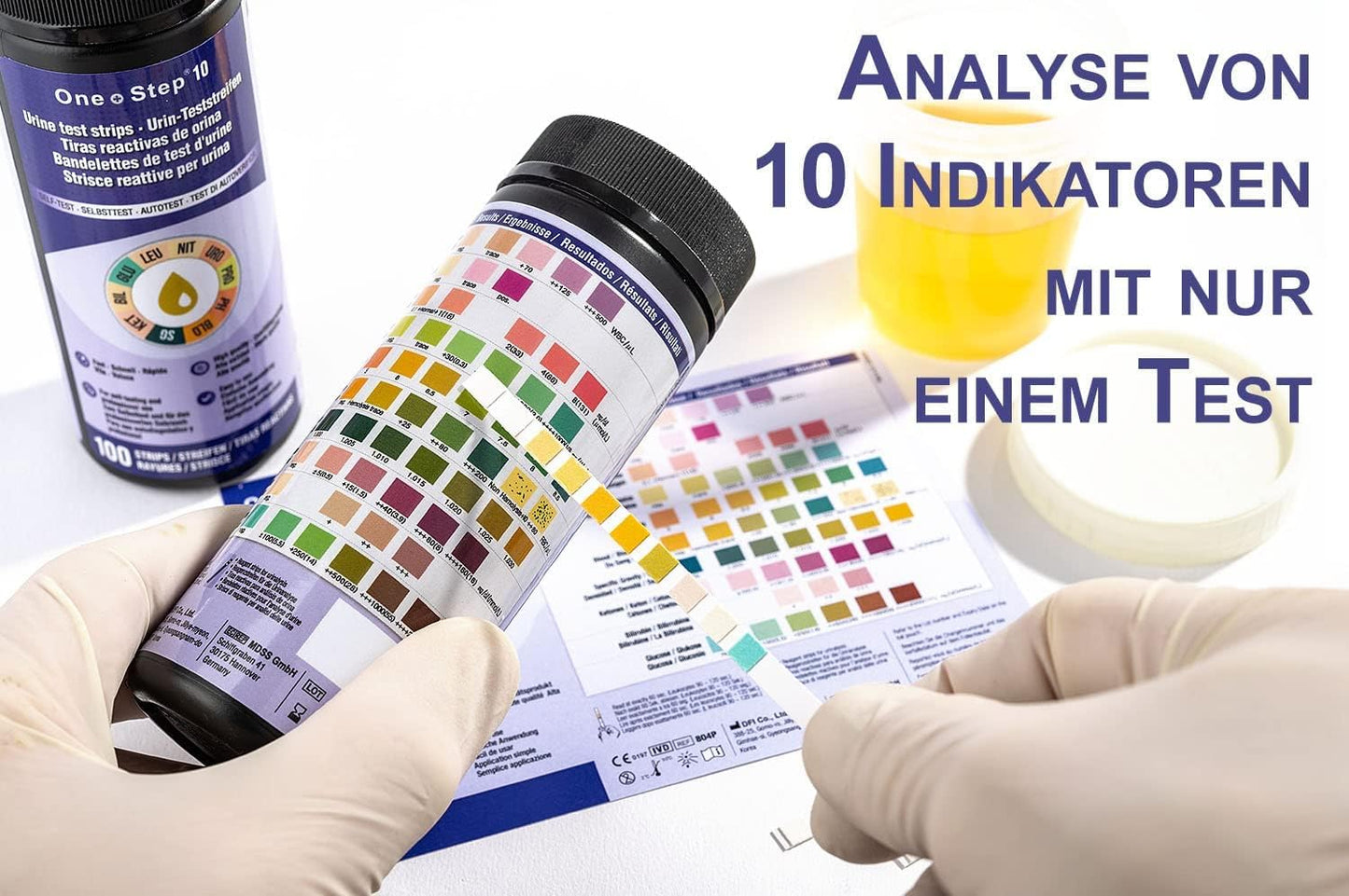 100 Stück One+Step Urin Teststreifen für 10 Indikatoren I Gesundheitstest mit Referenzfarbkarte I Urin Test für Harnwegsinfekt I Urinanalyse Säuren Basen Haushalt