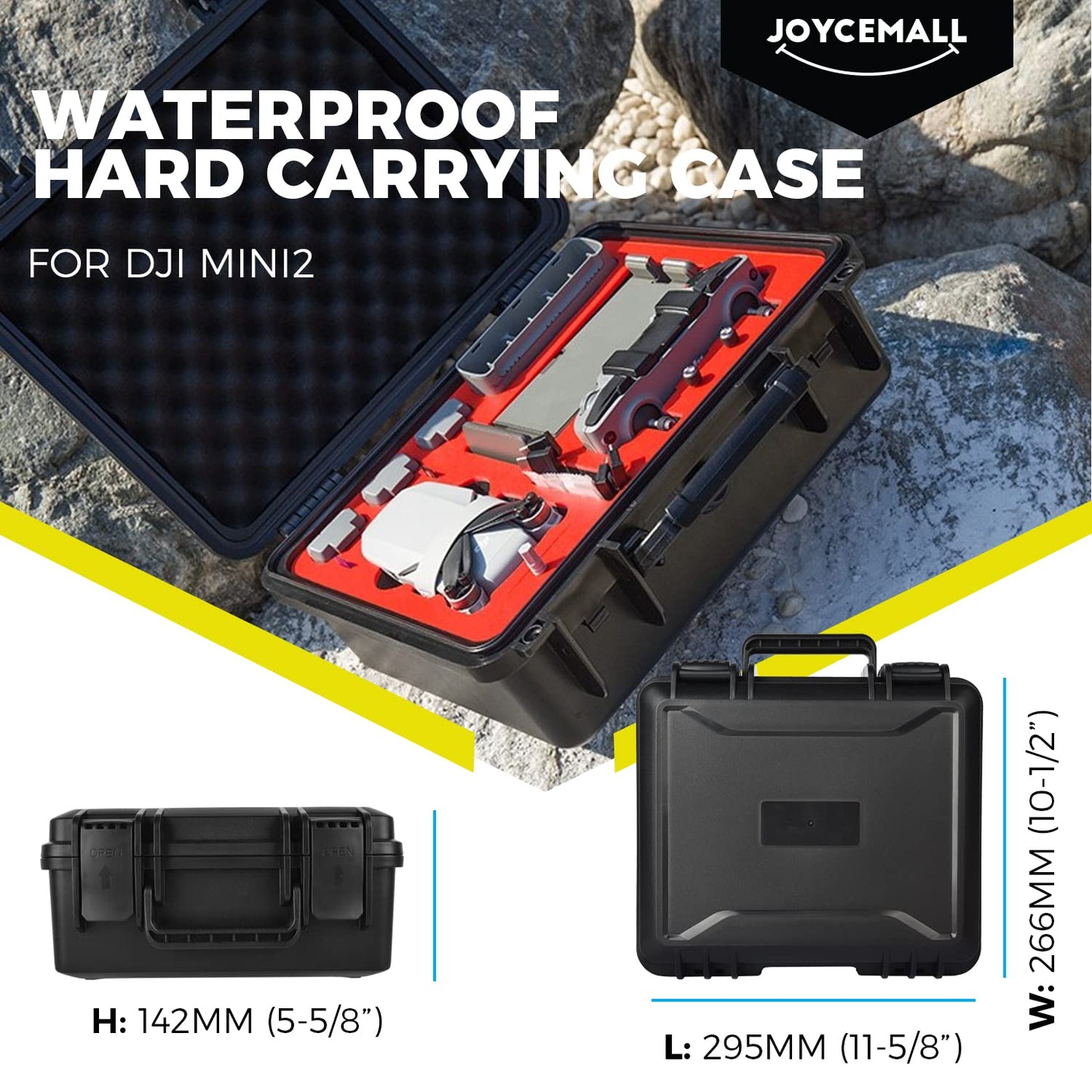 29,5x26,6x14,2cm Wasserdicht Tragbar Koffer, JOYCEMALL Professionell Groß Kompakt Anti-Crash Tragetasche Hartschale Aufbewahrungsbox Kompatibel mit DJI Mavic Mini 2 Drohne Zubehör Voll Schutz Schwarz