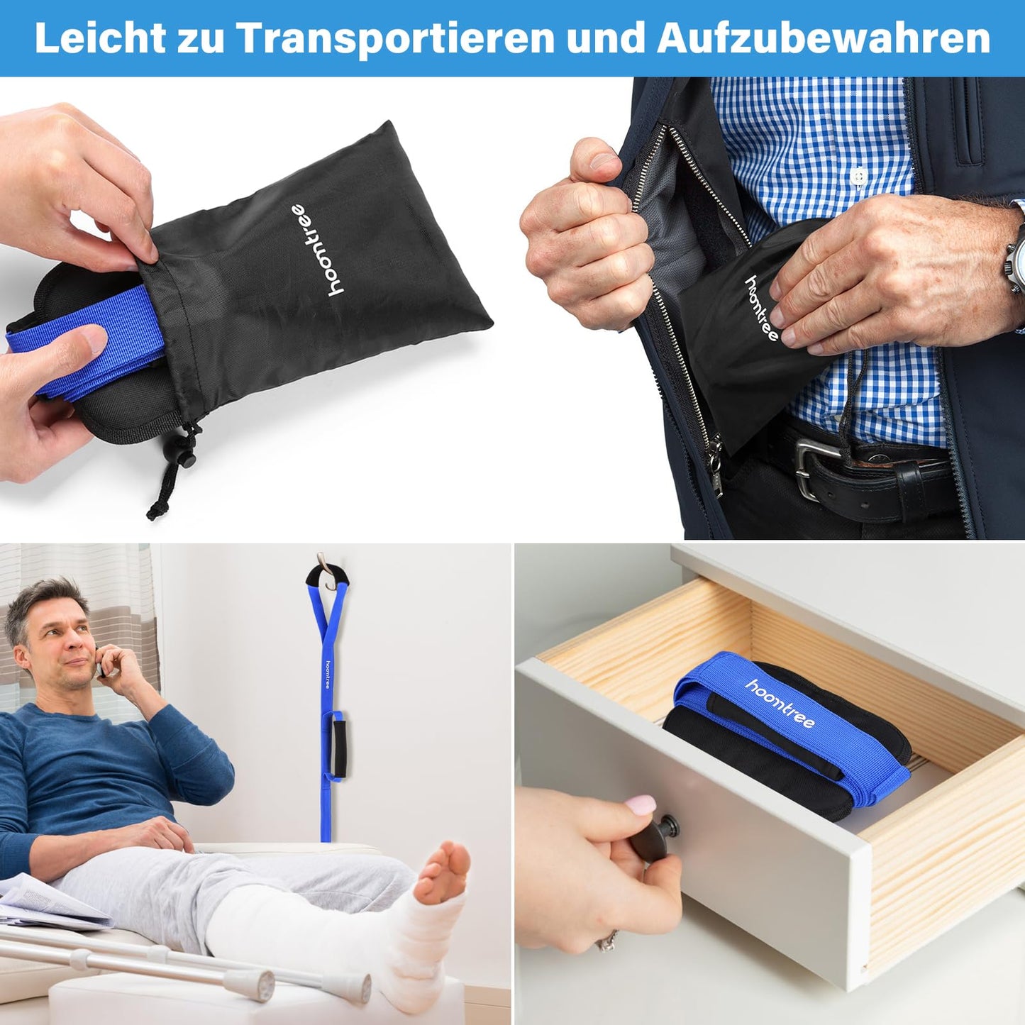 39'' Steifer Beinhebergurt mit Gepolsterte Handgriffe und Fußschlaufe,Mobilitätshilfen für die Genesung von Hüft-Knie-Operationen,Fußheber für Einfaches Ein und Aussteigen aus dem Bett,Auto,Rollstuhl
