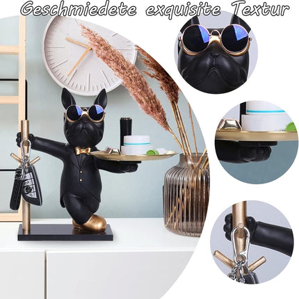 Bulldogge Skulptur Deko,Bulldog Storage Sculpture mit Tablett,Französische Bulldogge Dekofigur Ornamente für Wohnzimmer Tischdekoration Wohnkultur Geschenke 1