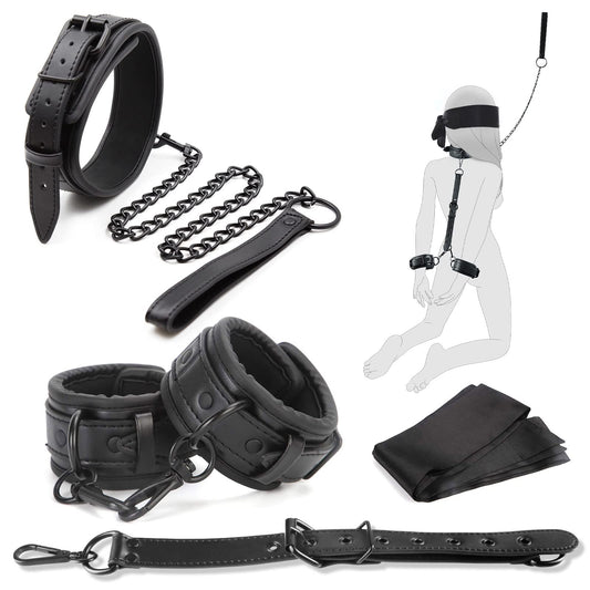5 in 1 Bondage Fesseln Sex Set, BDSM Toys mit Halsband Handschellen Sex Bett, Augenbinde, Bondageset Fessel Frauen, Erotische Bdsms Spielzeug Hart, SM SexSpielzeug für Paare Extrem Sex