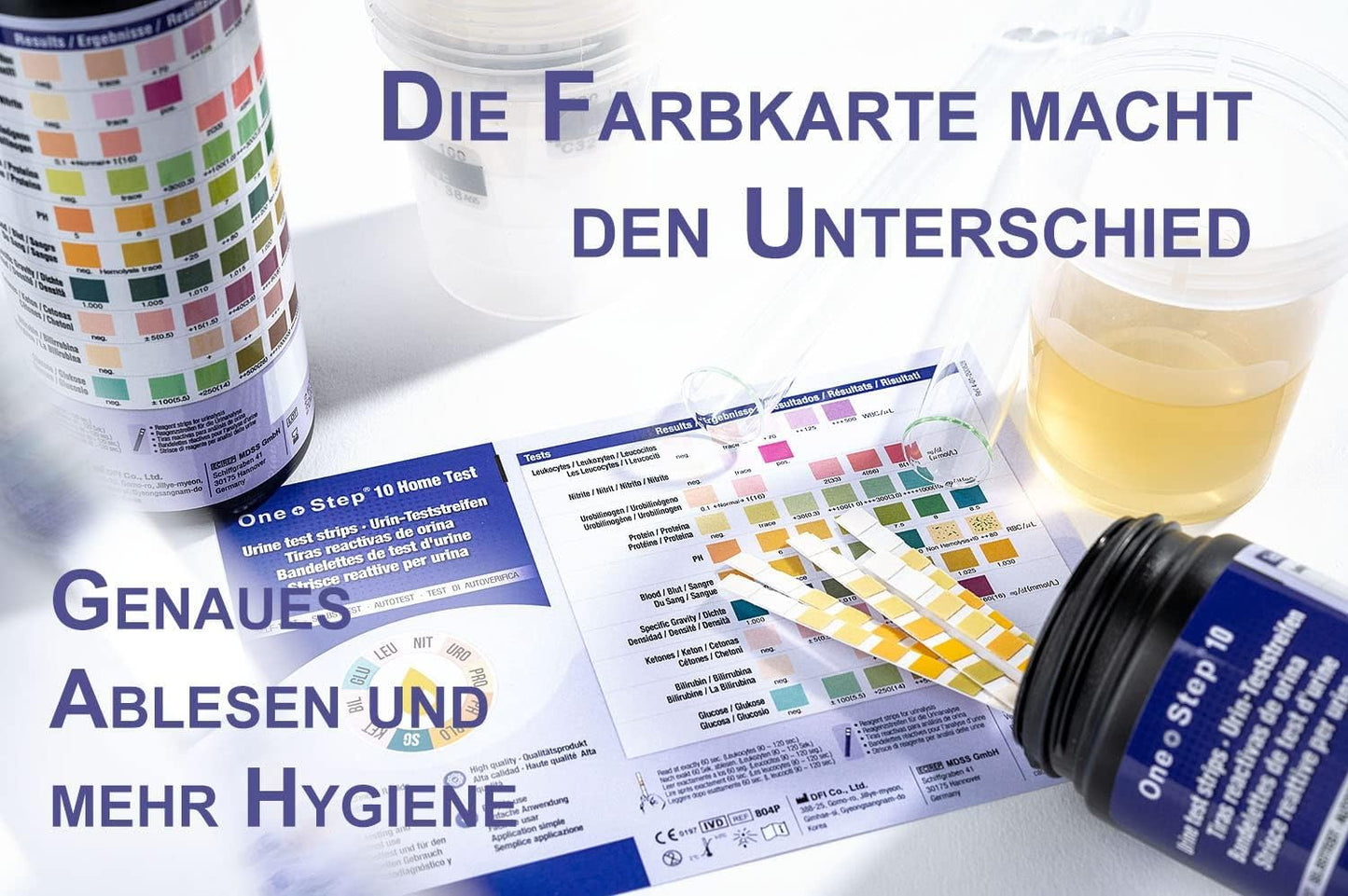 100 Stück One+Step Urin Teststreifen für 10 Indikatoren I Gesundheitstest mit Referenzfarbkarte I Urin Test für Harnwegsinfekt I Urinanalyse Säuren Basen Haushalt