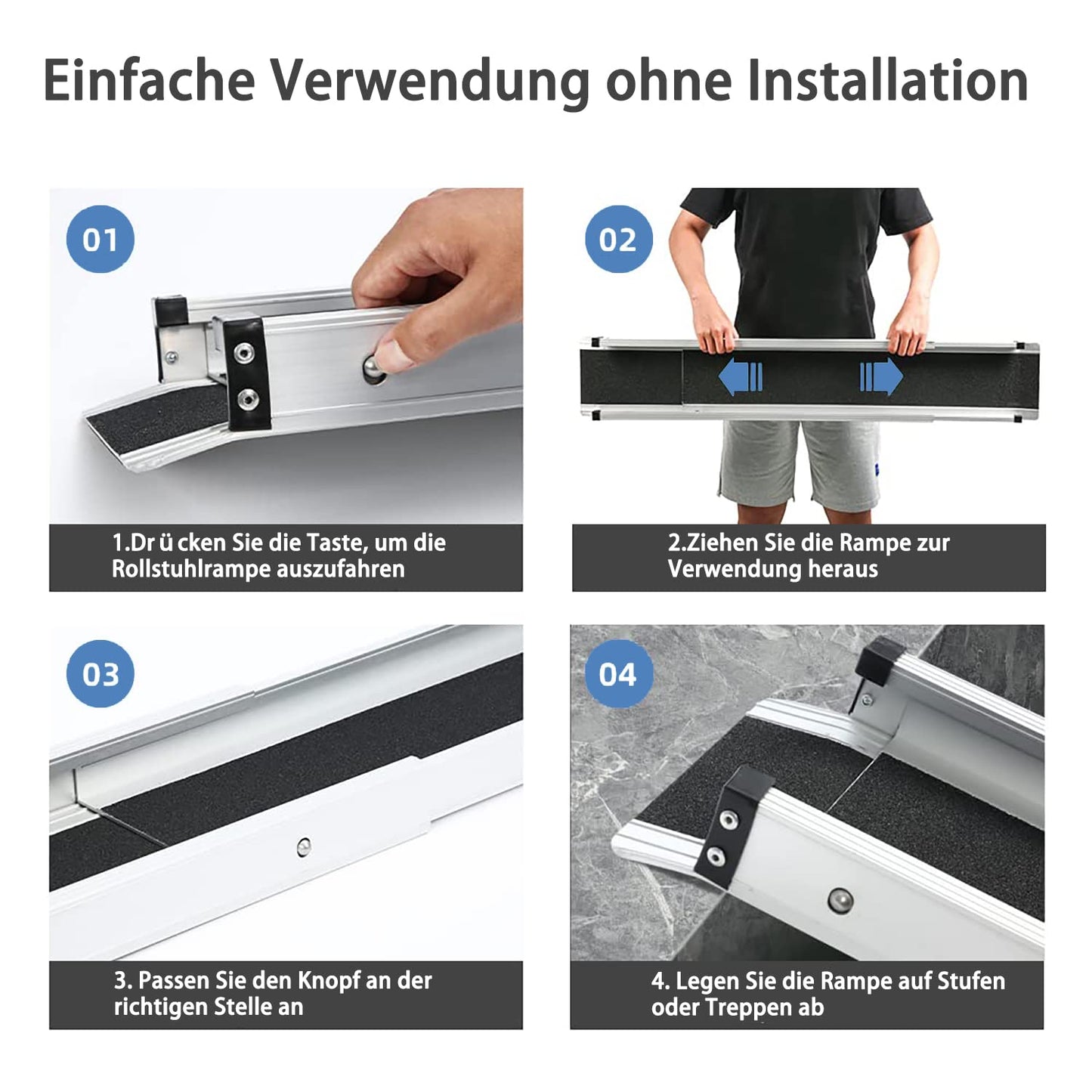 2PCS Teleskop Rollstuhlrampe 120-213cm, gardhom Verstellbare Tragbare Aluminium rutschfeste Teleskoprampe mit 272KG Ladenkapazität für Treppe Hindernissen Haus Schritte in der Textiltasche