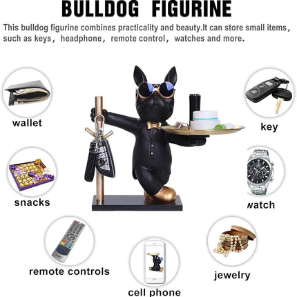 Bulldogge Skulptur Deko,Bulldog Storage Sculpture mit Tablett,Französische Bulldogge Dekofigur Ornamente für Wohnzimmer Tischdekoration Wohnkultur Geschenke 1