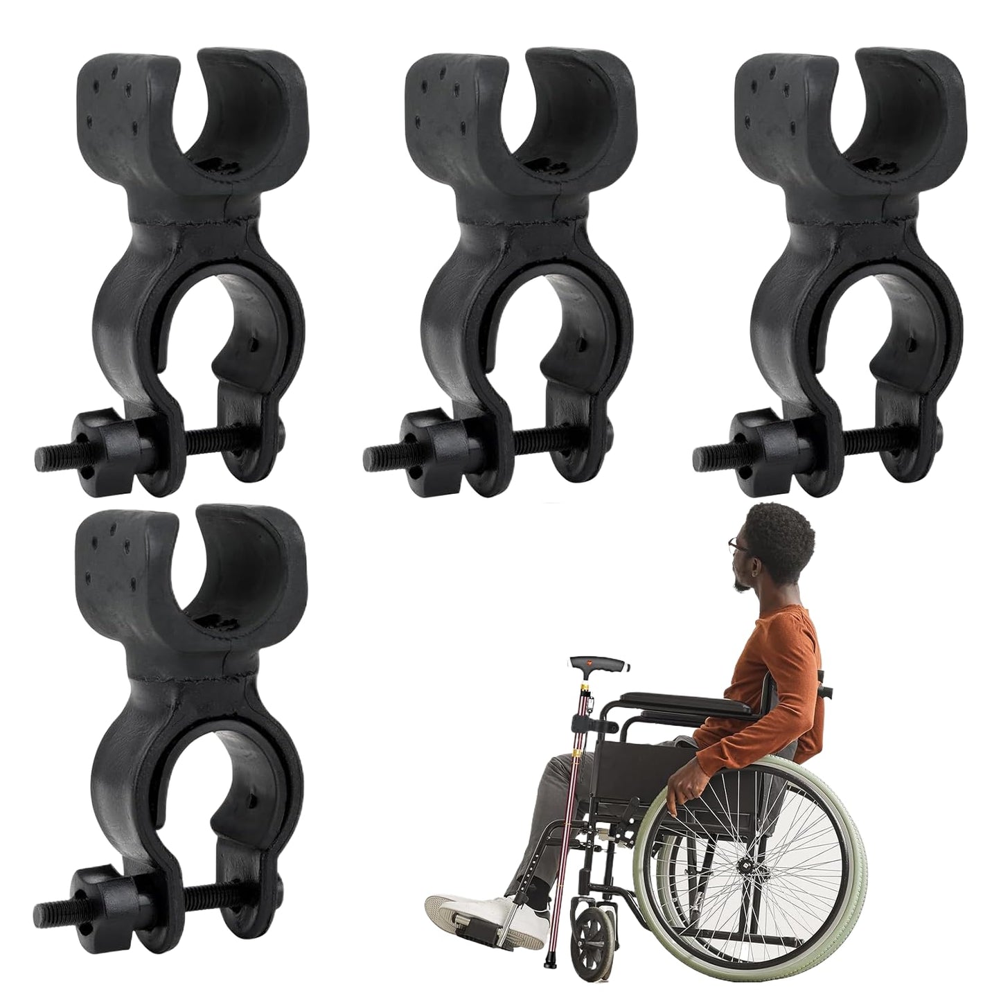 4 Stück Krückenhalter,Stockhalterung,rollstuhl zubehör,rollator zubehör,stockhalter für rollator,Stockhalter für Drive,Gehstockhalter,Universelles Zubehör für Krücken,fur Krücken,für 2,2 Bis 3 cm Rohr