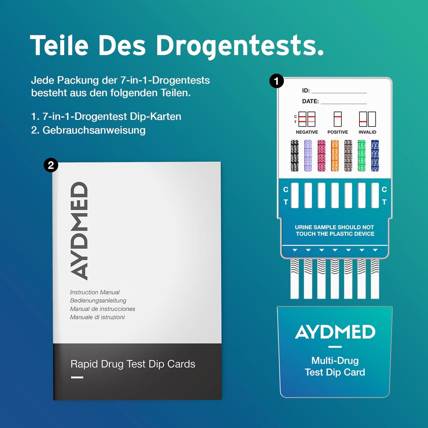 5 x AYDMED 7-in-1-Drogentest Schnelltest | Drogentest für Selbsttest-Urin-Screening | Drogentests zum Nachweis von Kokain, Opiate, Methadon, Amphetamine, Cannabis, Ecstasy und Benzodiazepine