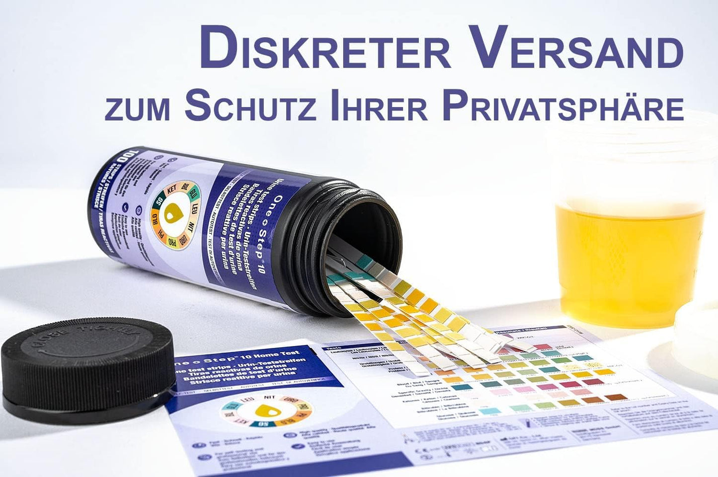 100 Stück One+Step Urin Teststreifen für 10 Indikatoren I Gesundheitstest mit Referenzfarbkarte I Urin Test für Harnwegsinfekt I Urinanalyse Säuren Basen Haushalt