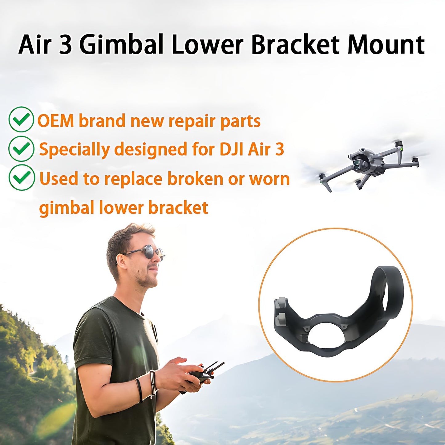 ZWLLKJGS R -Achse Ersatz für Gimbal Roll Arm Untere Klammer Reparaturteile für DJI Air 3 Drone